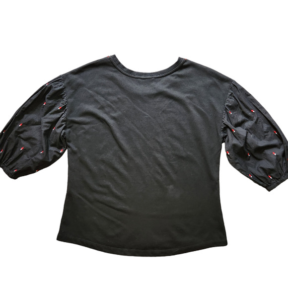 Fab'rik embroidered top puff sleeves black size S - Picture 3 of 8